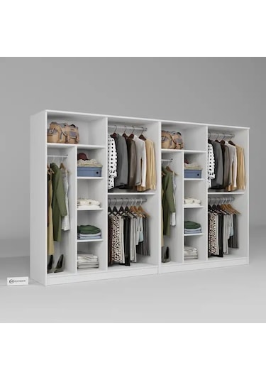Kardelen Serisi Mat Beyaz 8 Kapaklı 10 Raflı 280 Cm Elbise Dolabı - Gardırop Seti Beyaz
