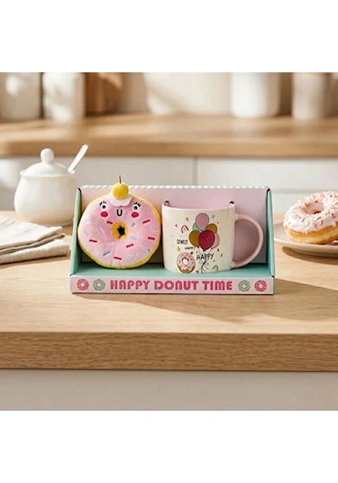 Donut Peluş Anahtarlıklı Kupa 360 Ml Pembe1