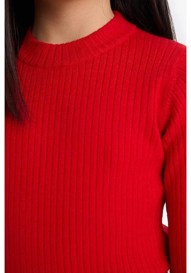 Defacto Kız Çocuk Fitted Bisiklet Yaka Ribana Kazak E9849a825aurd117 Kırmızı