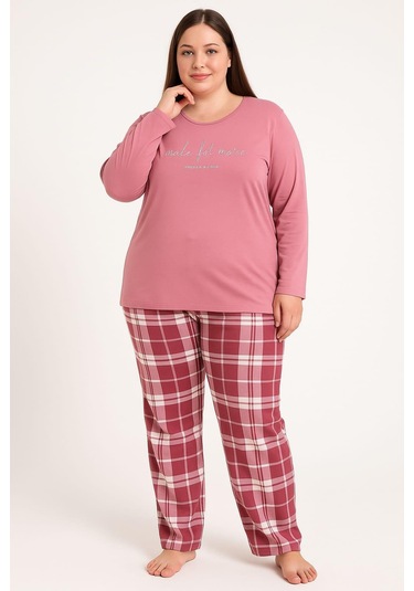Kadın 08051 Büyük Beden Pijama Takımı Gül Kurusu GÜL KURUSU