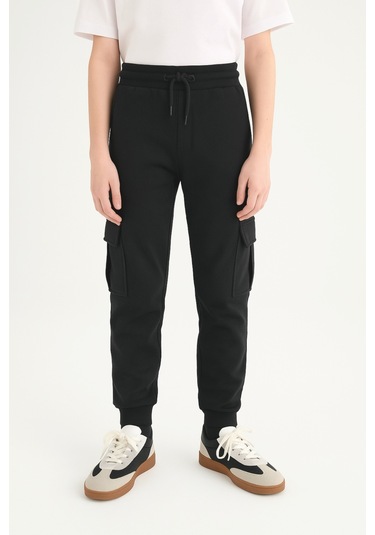 Erkek Çocuk Basic Kargo Cepli Jogger Paça Okul Eşofman Altı Ak2322-1 Siyah