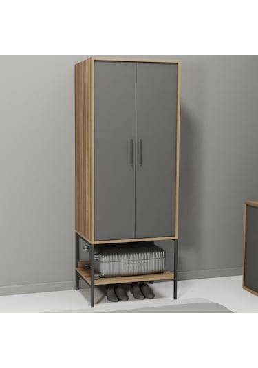 Lagomood Modulago Otel İki Kapaklı Dolap Antrasit Ceviz