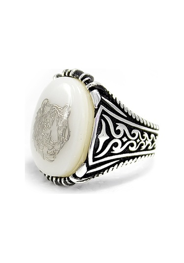 Gümüş Sedef Taş Kaplan Işleme Erkek Yüzük