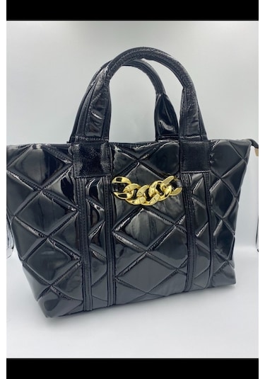 Sentt Parlak Deri Dilimli Zincirli Çanta