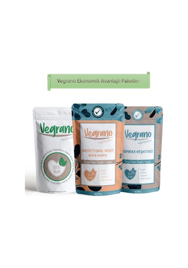 Vegrano Nutritional Yeast Besin Mayası 100 G + Vegrano Tapyoka Nişastası Gıda Tipi 100 G + Organik Keçiboynuzu Unu 100 G