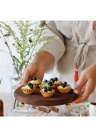 Akayev Ahşap 20 Cm Altın Ayaklı Sunum Tabağı Beyaz