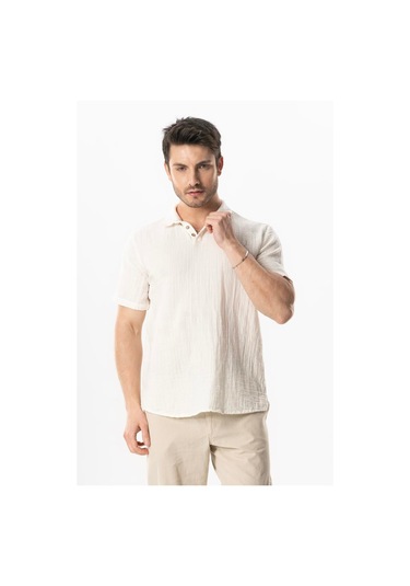 Kısa Kol Polo Yaka Müslin Yazlık Tshirt Kırık Beyaz Krkbyz KIRIK BEYAZ