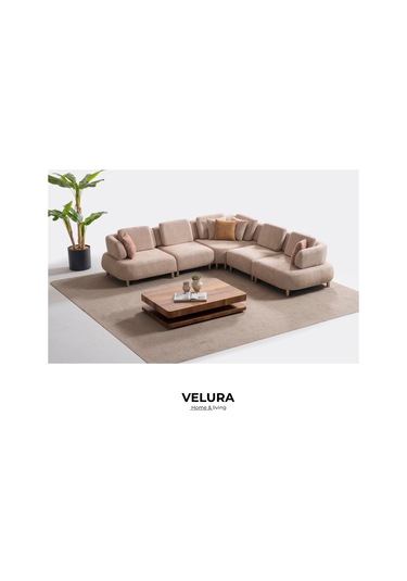 Balance Modüler Köşe Koltuk Takımı & Oturma Grubu Bej Ceviz