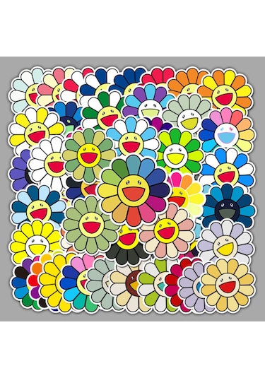 50 Adet Tekrarsız Renkli Çiçekler Kalite Pvc Sticker 02