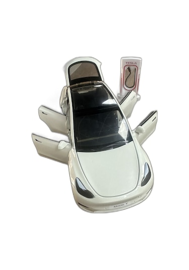 Tesla Model Y 1:24 Birebir Işıklı Maket Beyaz