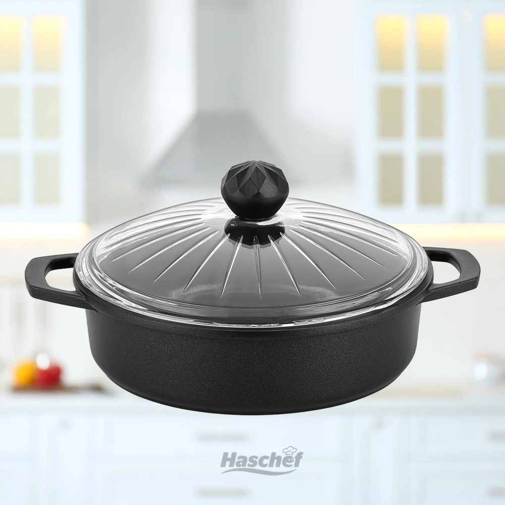 Elmas Basık Tencere - Kristal Tava 26 Cm Siyah