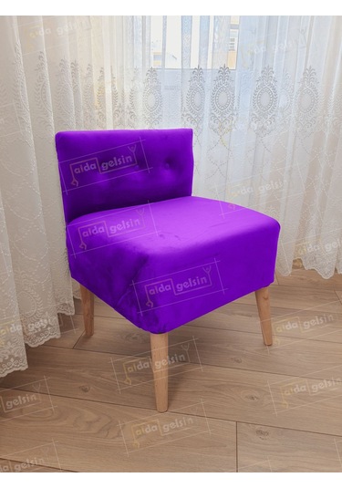 Ultra Lüks Ahşap Ayak Alda Lokum Puf Eflatun