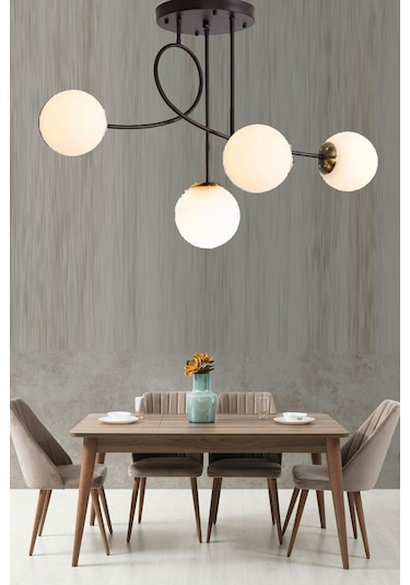 Eva Modern Tarz Globe Camlı Dörtlü Avize . Siyah