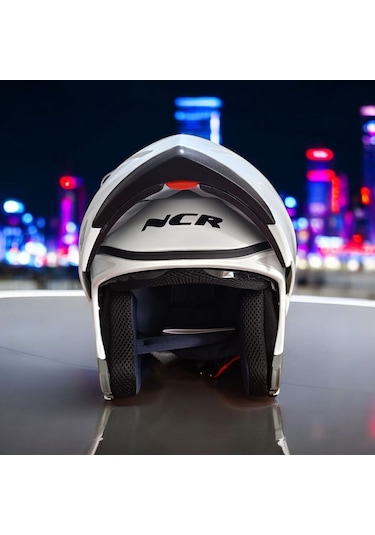 Ncr-158 Çene Açılır Gözlüklü E-ce Belgeli Motosiklet Kaskı Parlak Beyaz