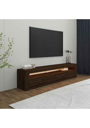 Batı LED Işıklı 2 Kapaklı TV Sehpası – 150 cm – Minimal Tasarım, Ceviz