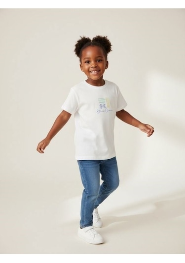 Zekids Kız Çocuk Tasarım T-shirt-17202 Ekru