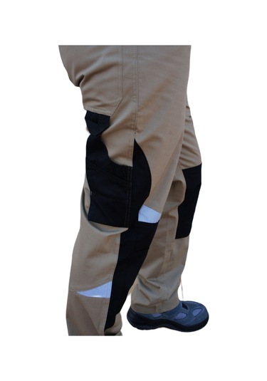 Uniprom Erkek İş Pantolonu Roma Model Diz Destekli 6 Cepli Bej Siyah