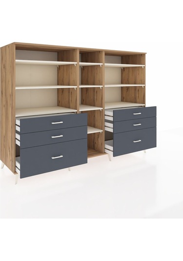 Kronos Dolap 10 Raflı 6 Çekmeceli 220x59x163 Çam-aytaşı/antrasit Çam-aytaşı/antrasit