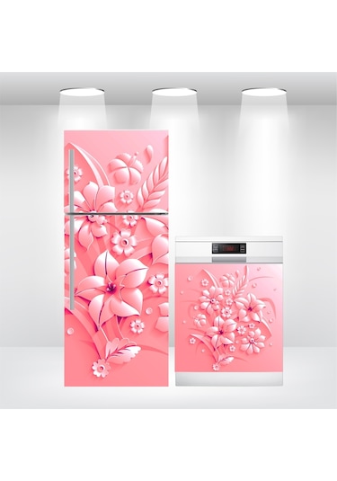 Buzdolabı Ve Bulaşık Makinesi Kapak Folyo Kaplama 3D Çiçek