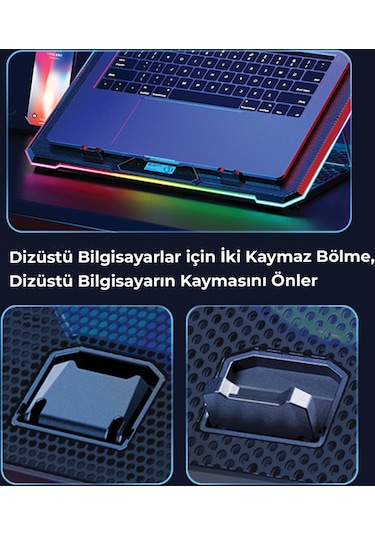Bix BX-CP01G RGB Aydınlatmalı Dijital Kademeli Gaming Notebook Soğutucu