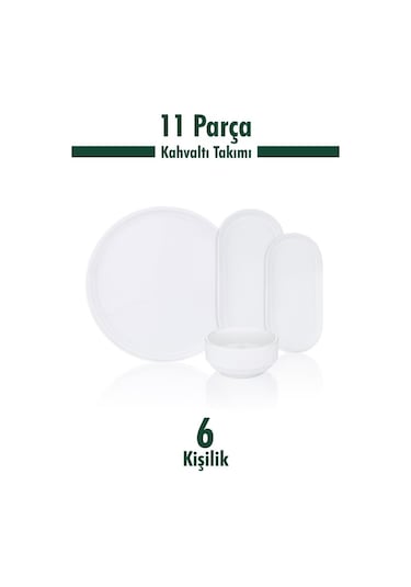 Bambum Vera - 11 Parça Kahvaltı Takımı Yuvarlak Beyaz