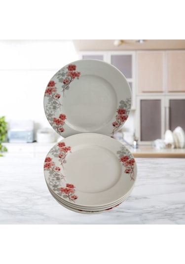 Gür Al Porselen Çiçek Desenli 6 Adet 20 Cm Pasta Tabağı