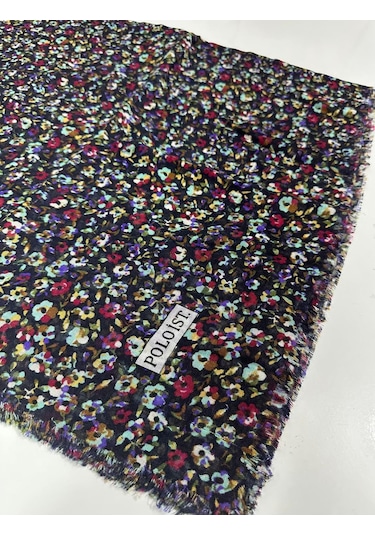 Poloist Desenli Flamalı Keten Eşarp- 05653 Siyah