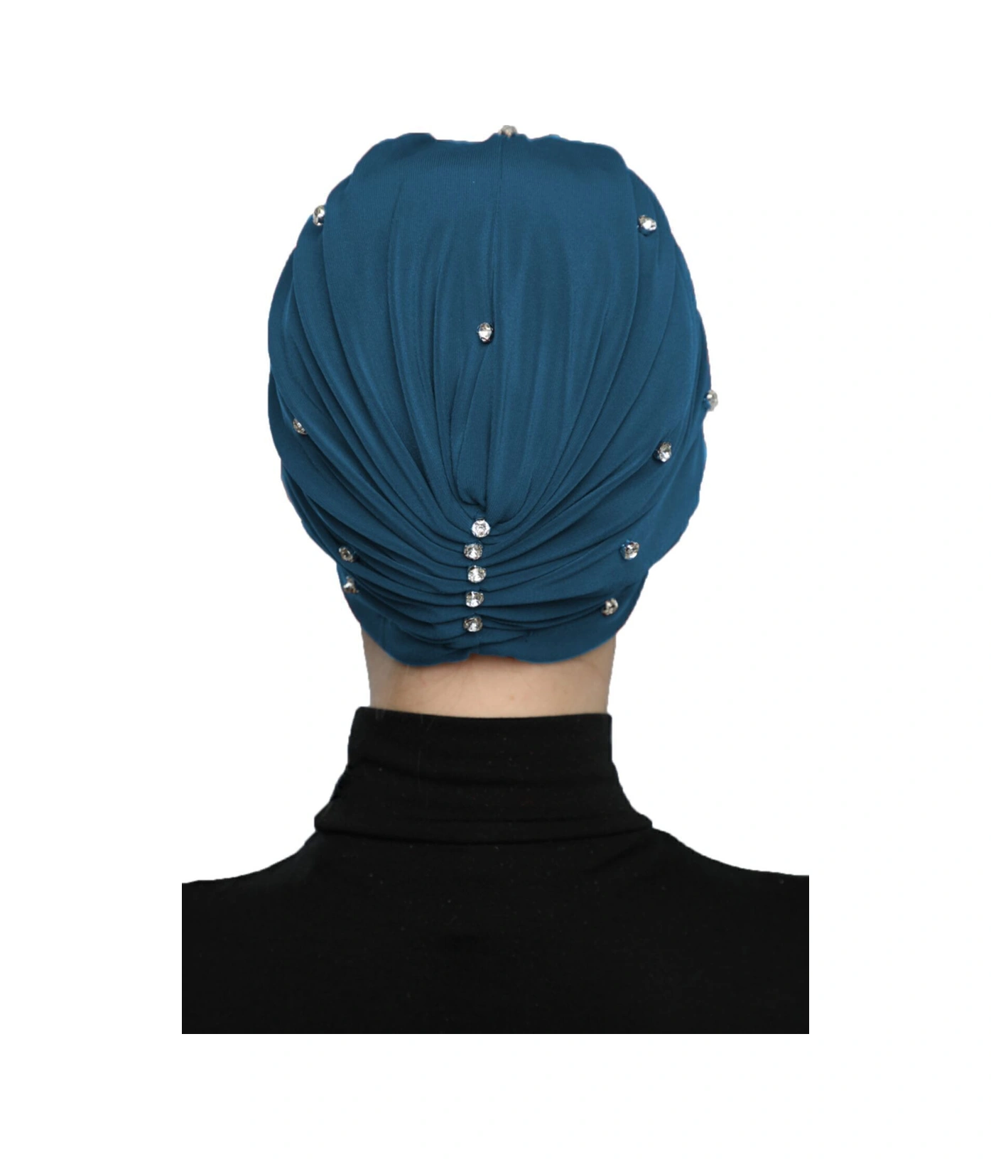 Zeni Taşlı Astarlı El İşi Işlemeli Petrol Hazır Türban Tesettür Abiye Bone Petrol