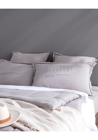 Madame Coco Bobigny Çift Kişilik Pamuklu Supersoft Comforter Set - Gri Gri