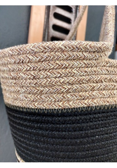 Doğal Hasır Jüt El Örmesi Bayan Çanta-bej Siyah Çizgili V2 Bej