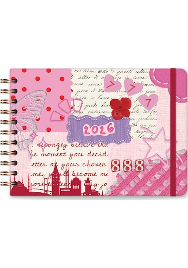 2026 Dikey Haftalık Ajanda Yatay A5 Formda Spiralli Sert Kapak Haftalık Ajanda 21x15 Cm Kolaj Kolaj