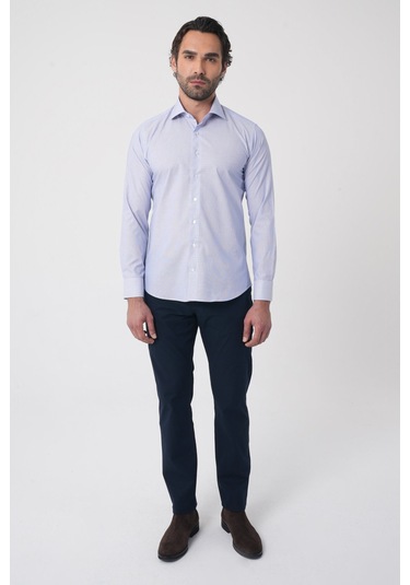 Bisse Erkek Regular Fit Uzun Kollu İtalyan Yaka Mavi Gömlek Gmkls252006 E35 Mavi