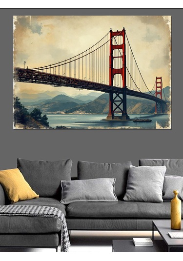 Sisli Golden Gate Köprüsü Dekoratif Kanvas - Mdf Ahşap Tablo