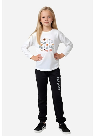 Fyk Kids Kız Çocuk 3'lü Yuvarlak Yaka Sweat Dreams Baski Detayli Alt-üst Pijama Takimi Çok Renkli