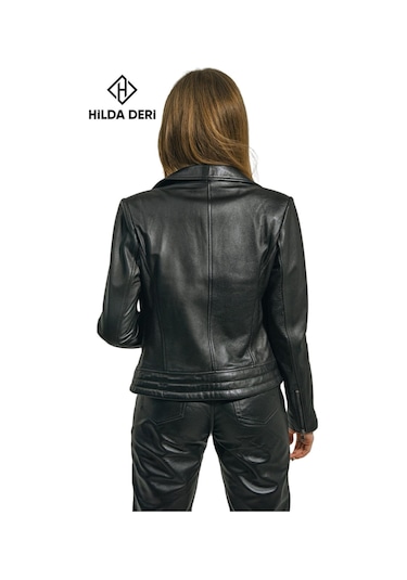 Hilda Deri Lotus Biker Tarzı Siyah Hakiki Deri Ceket 001