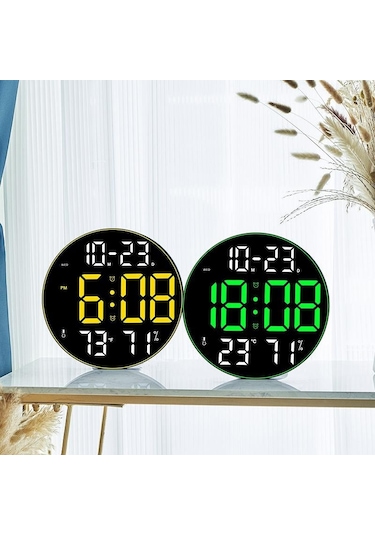 Mavi 12 İnç Duvar Saati Renkli Ortam Işığı Dijital Saat Uzaktan Kumanda Büyük Ekran Oturma Odası Çift Alarm Led Çalar Saat Mavi