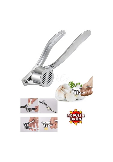 Nishev Paslanmaz Çelik Sarımsak Ezici Universal Hazneli Pratik Sarımsak Ezeceği Gümüş