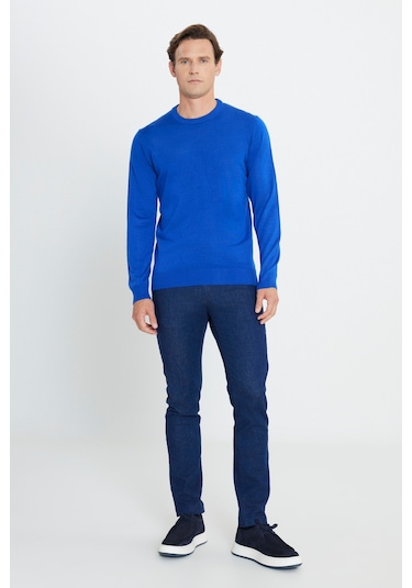 Altinyildiz Classics Erkek Saks Mavi Standart Fit Normal Kesim Bisiklet Yaka Triko 4A4923100001SKSS Saks