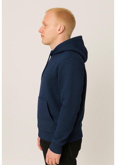 Axxel Erkek Lacivert Kapüşonlu Sweatshirt-w1108 Lacivert 3 İplik Şardonlu