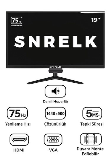 Snrelk 19'' Sesli Dahili Hoparlör Geniş Ekran Hdmı-vga Led Mo