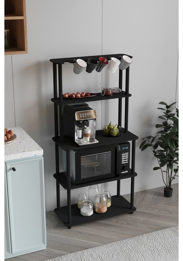 Dekoratif Masivo Mıkrodalga Esspresso 4 Katlı 33 Cmx68 Cm Dikdörtgen Çok Amaçlı Raf Siyah Siyah