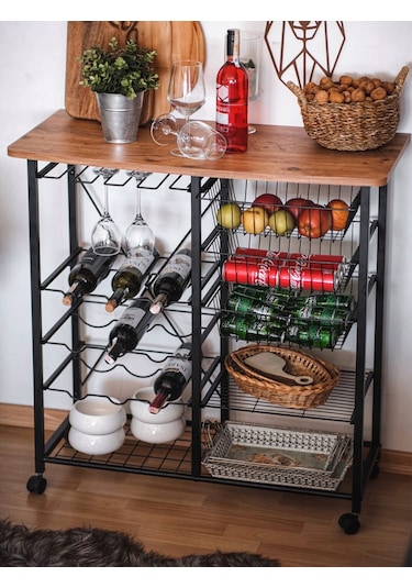 Tekerlekli Raf Mutfak Bangosu Şaraplık Kahve Köşesi 5195