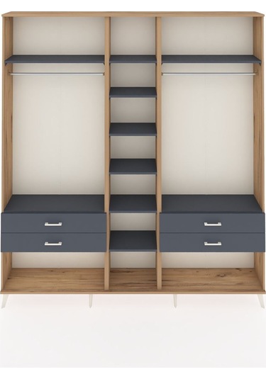 Arges Dolap 10 Raflı 4 Çekmeceli 2 Askılı 220x30x243 Çam-antrasit/antrasit Antrasıt/antrasıt