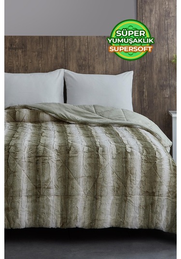 Evlen Home Kürk Yorgan Çift Kişilik Kaff Dolgulu Peluş Yumuşak Kışlık Yatak Örtüsü 1 Parça Set