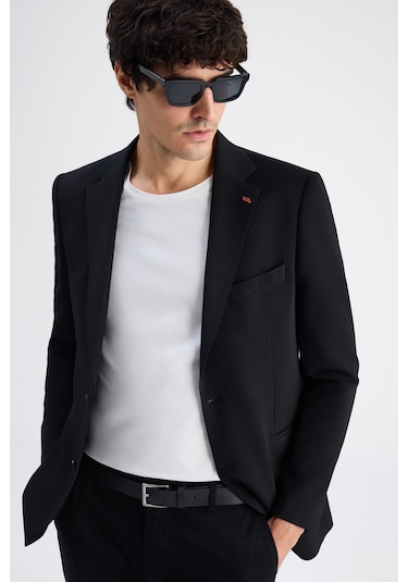 Twn Slim Fit Siyah Armürlü Kumaş Ceket 6ec04bb01474m Çok Renkli