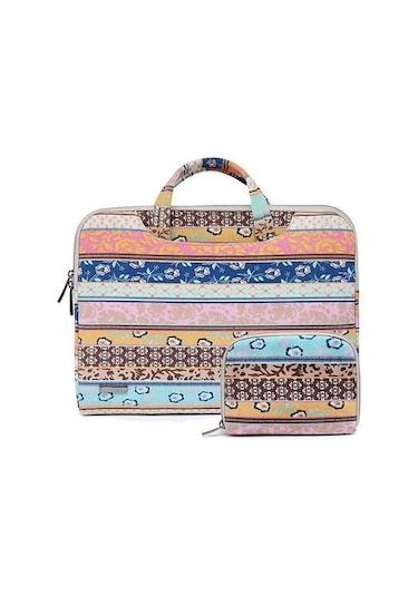 Ebitda Mini Kanvas Laptop Çantası 13.3 İçin Taşıma Çantası, Pembe Mavi Çok Renkli