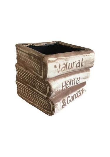 Orta Boy Dekoratif Eskitme Kitap Saksı Kahve Köpüğü