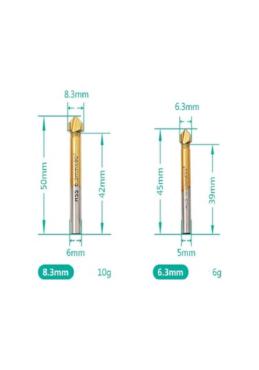 Sones 6'sı 1 Arada 90 Derece Üç Kenarlı Pah Kırma Bıçağı Ağaç İşleme Freze Kesici Pah Kırma Makinesi Delik Açıcı, Paket: Plastik Poşet Beyaz Elmas