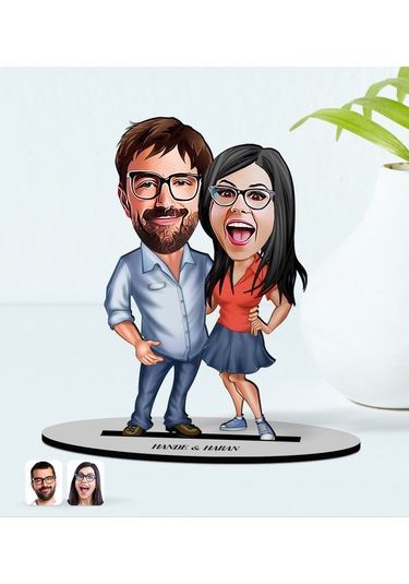 Kişiye Özel Isimli Sevgililer Karikatürlü Ahşap Biblo Model-105