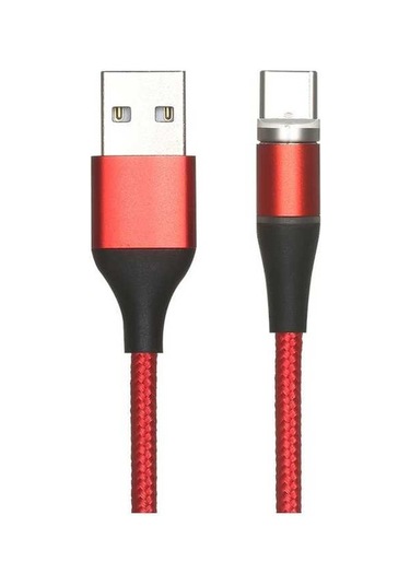 Pazly 2.4a Manyetik Şarj Kablosu, 2m Uzunluk, Type-c, Kırmızı, Naylon Örgülü, Hızlı Şarj, Veri Kablosu